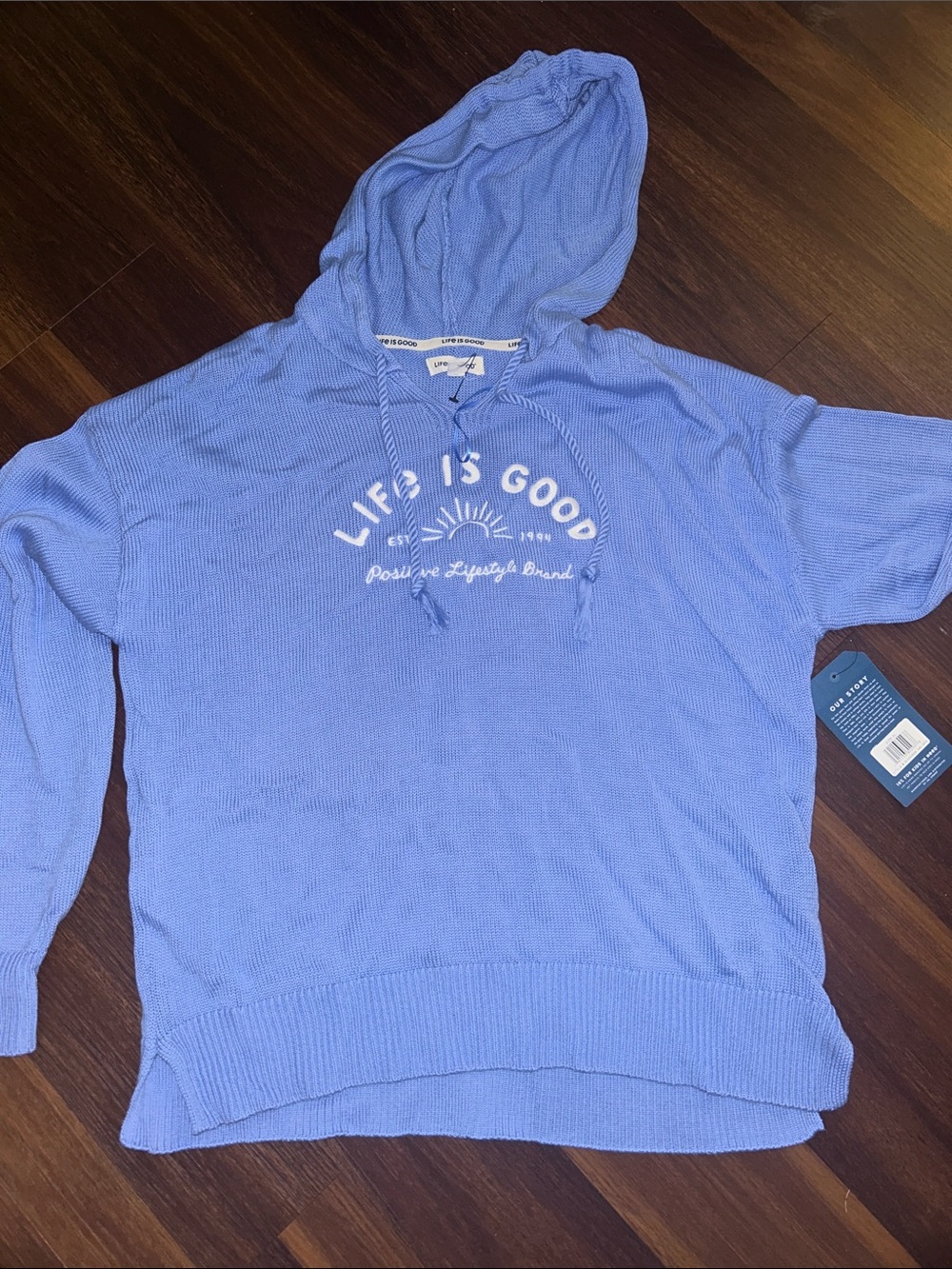 Life Is Good Hooded Sweater Knit Tassel Tie Top NWT